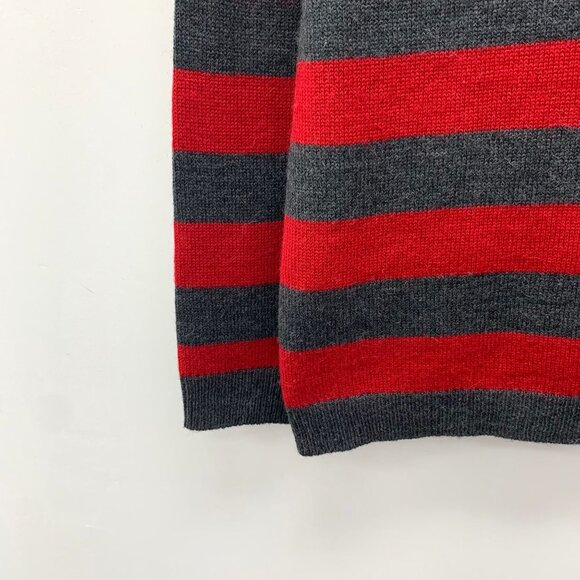 CW0727 Loewe Striped Red & Gray Wool Crewneck Sweater With Embroidered Logo - Picture 4 of 8